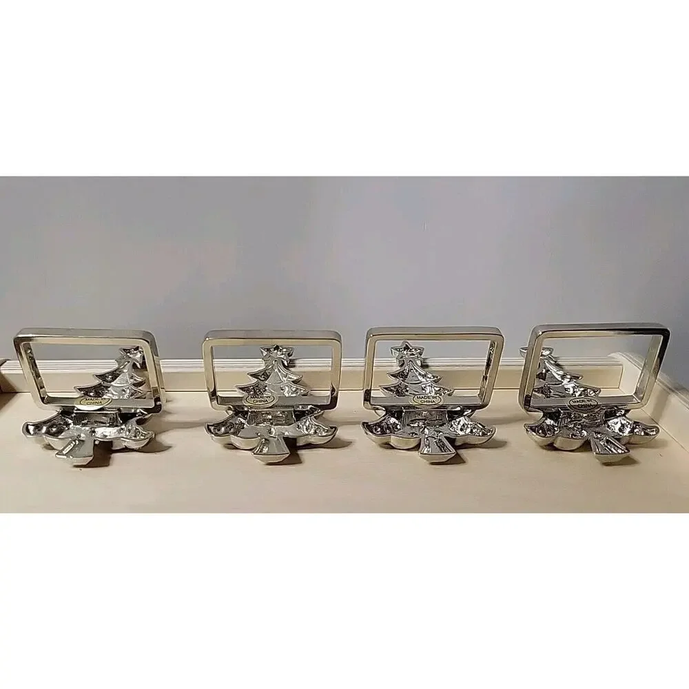 Pier One Set of 4 Silver Christmas Tree Napkin Holders 2.5